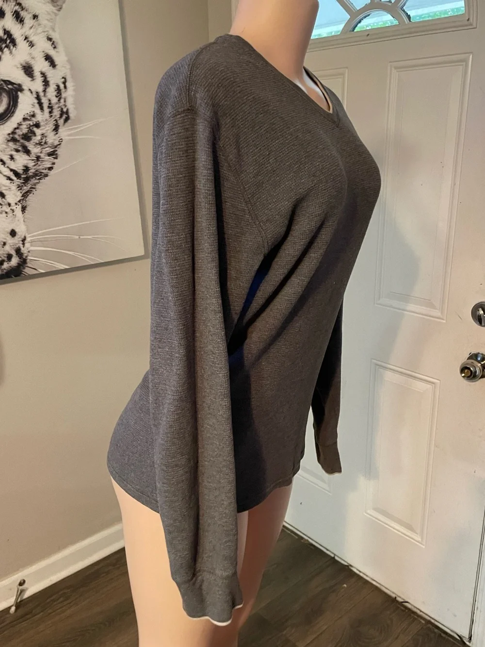 Polo Ralph Lauren waffle knit cotton Charcoal V-Neck Long Sleeve Shirt Medium